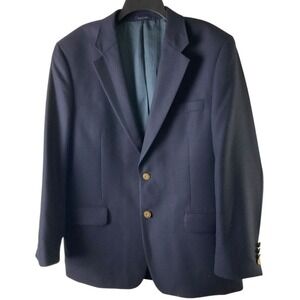 Club Room Mens 43R Navy Blue 100% Wool Blazer Gold Crest Buttons Old Money Ivy L